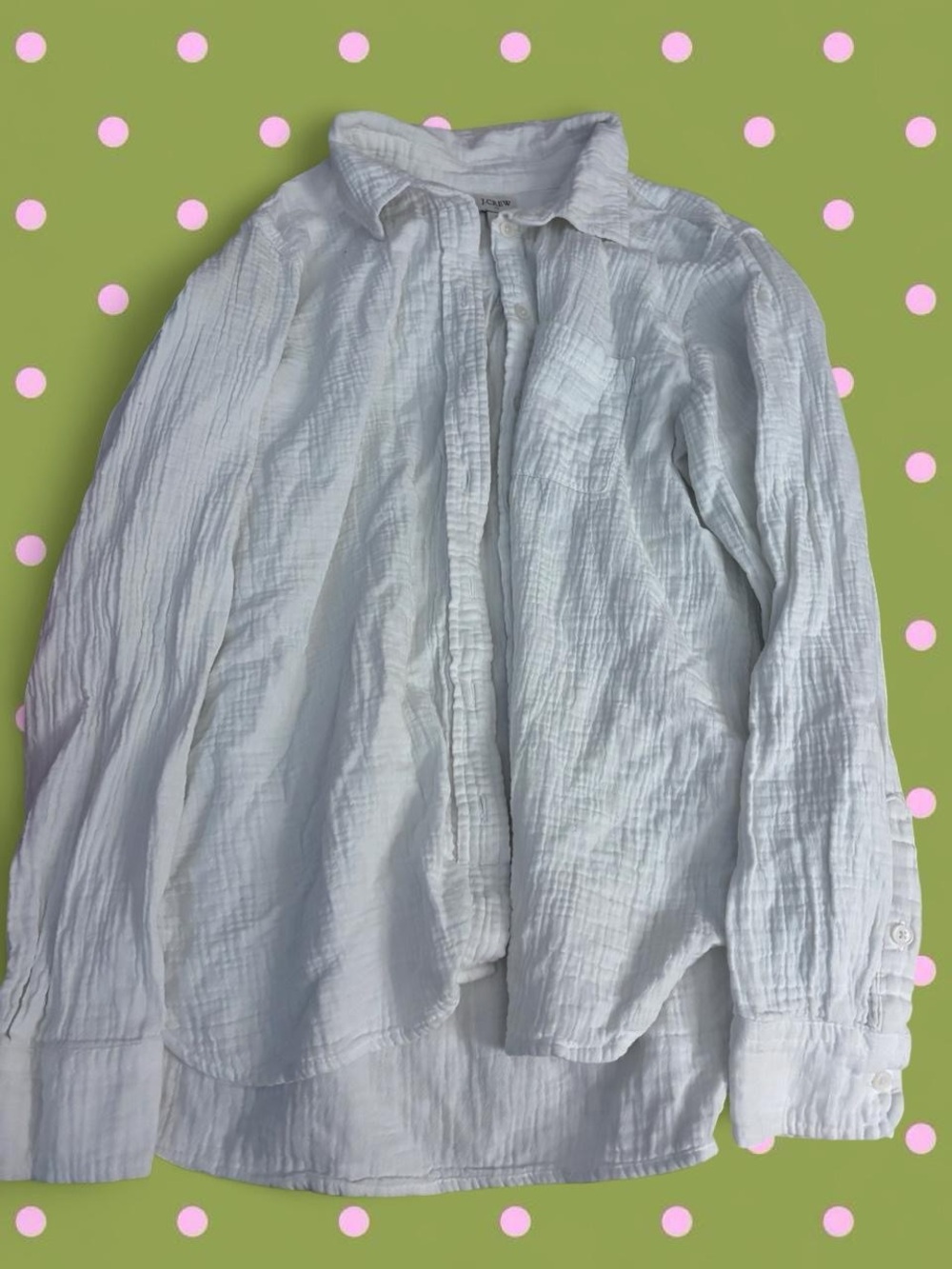 J. Crew White Crinkle Cotton Button-Up Shirt